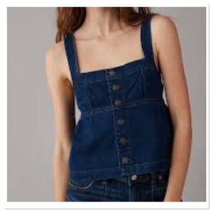 American Eagle Size Sleeveless Denim Babydoll Top Denim Button-Up Tank Top